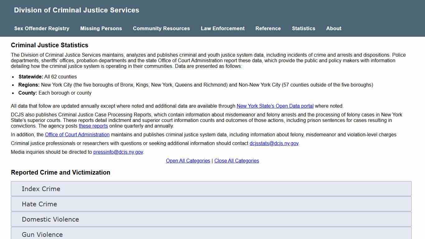 Criminal Justice Statistics - NY DCJS
